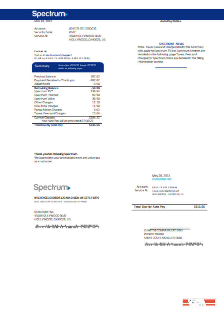 Spectrum utility business bill SCR PSD template